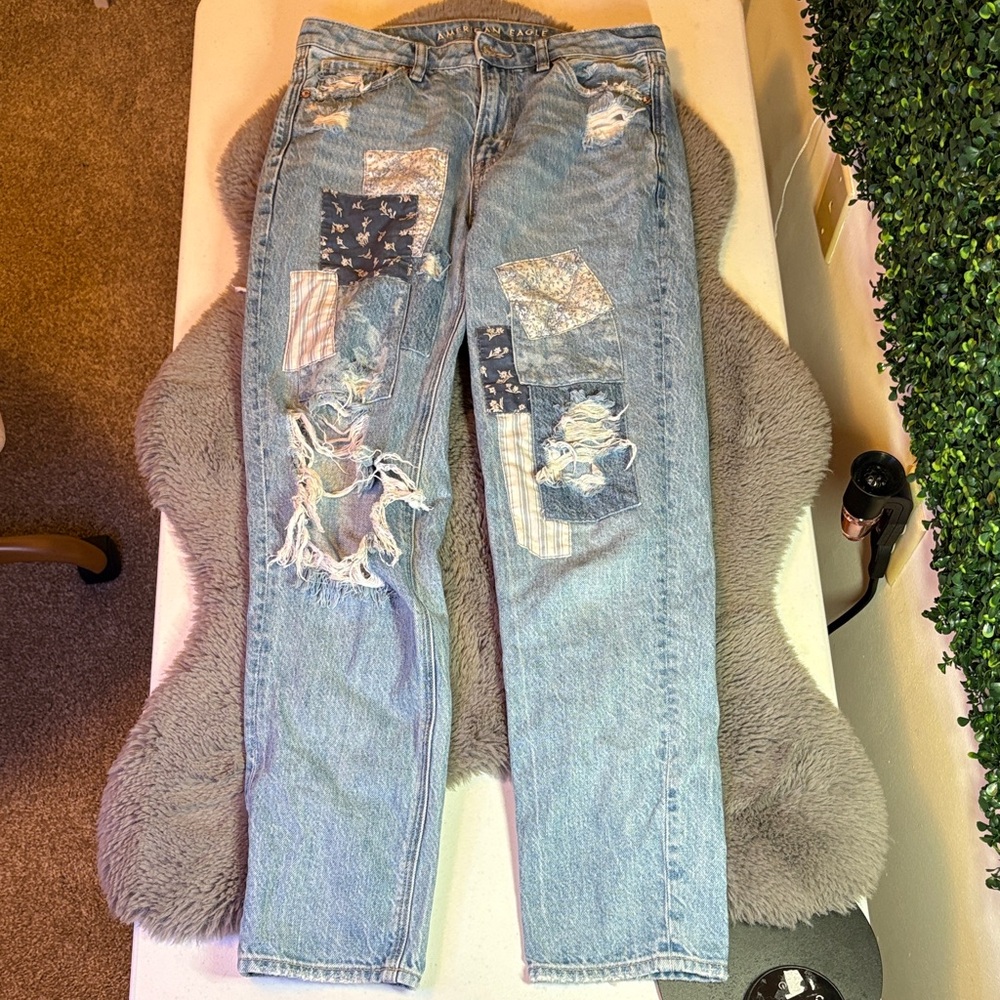 American Eagle Patchwork Distressed Mom Jeans - image 4